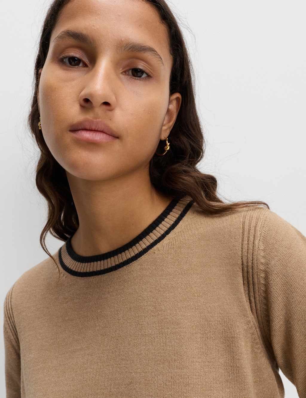 M&S Hazelnut Supersoft Tipped Crew Neck Jumper
