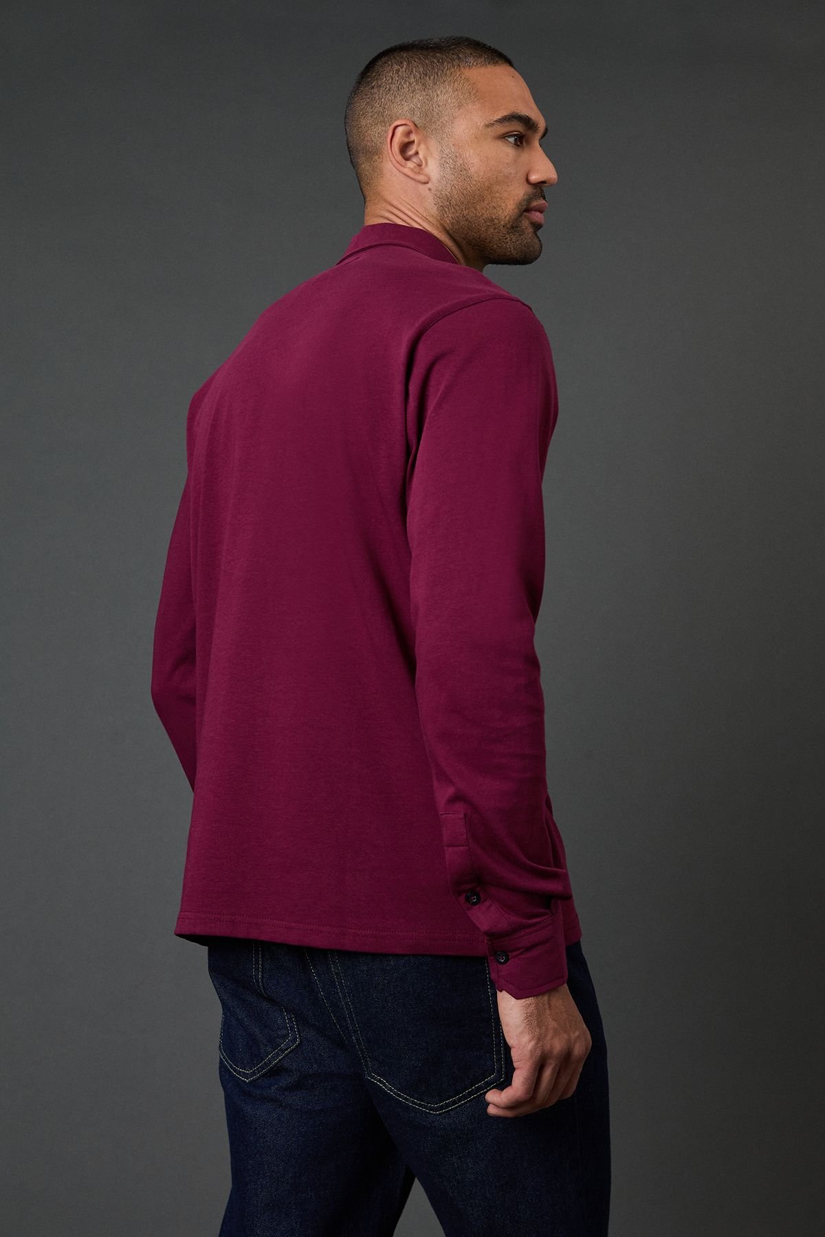 Burton Burton Men's Burgundy Long Sleeve Smart Polo Shirt - 3