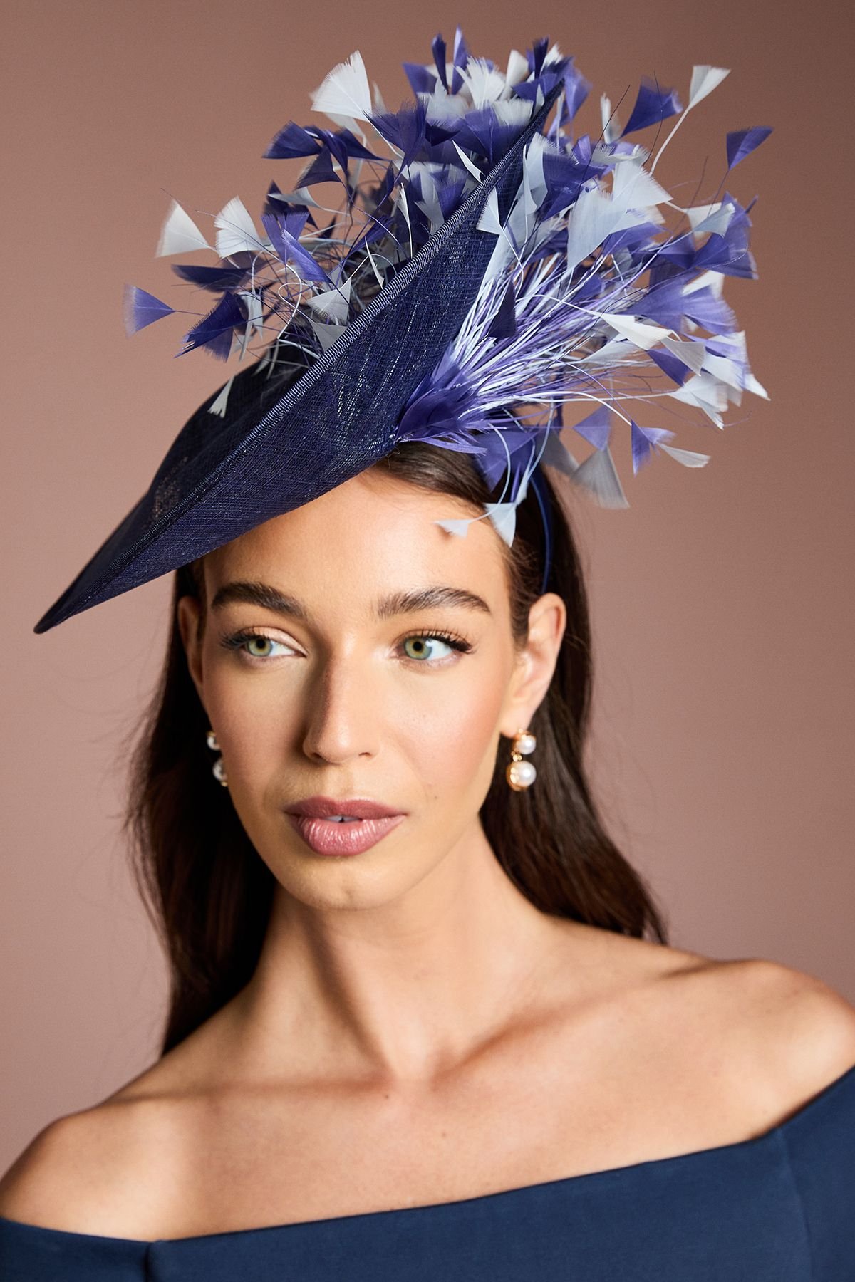 Coast Coast Women's Lisa Tan Feather Detail Round Fascinator in Navy - 3