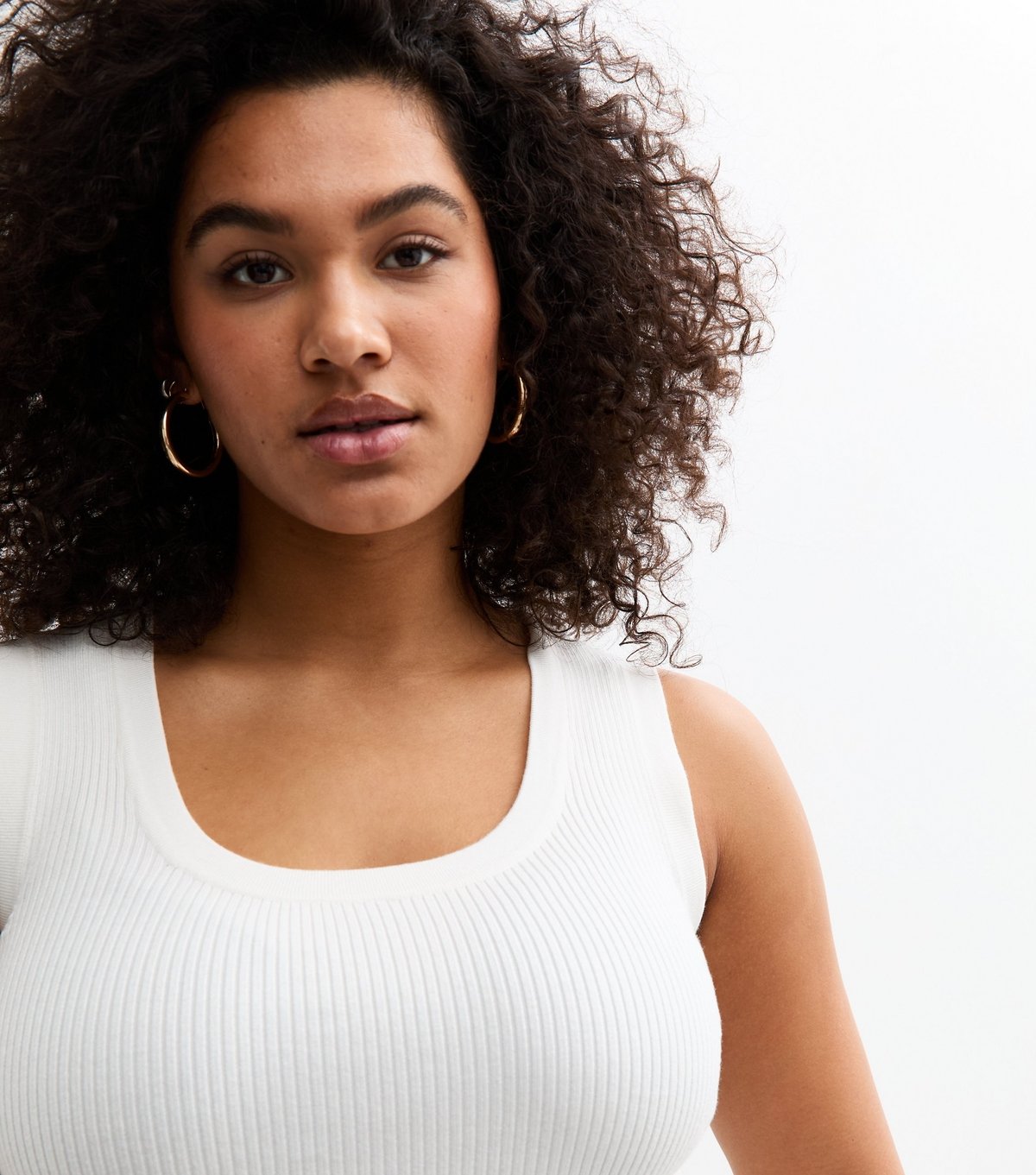 New Look Women's Plus Size White Ribbed Scoop Neck Vest Curves New Look - 2