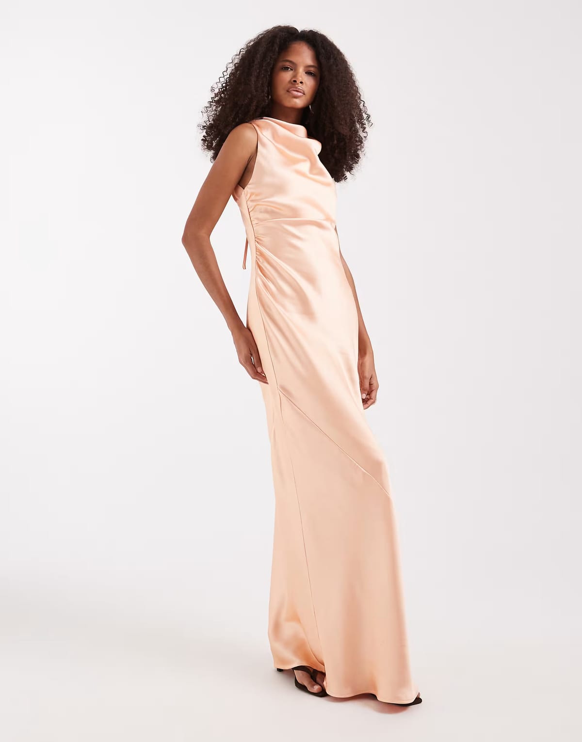 ASOS Pretty Lavish Everlee satin cowl maxi dress in apricot - 1