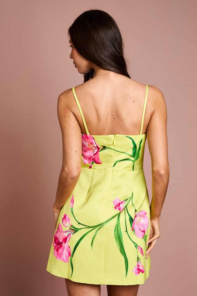 Coast Coast Women's 3D Floral Corsage Satin Mini Dress in Yellow - 3