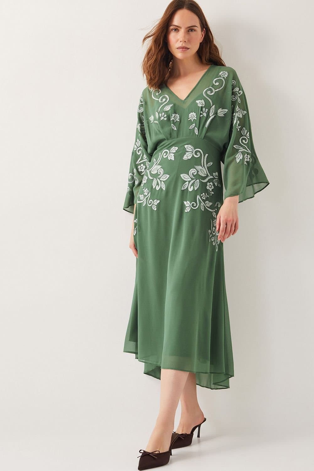 Monsoon Monsoon Women's Hannah Embroidered Tea Dress Green