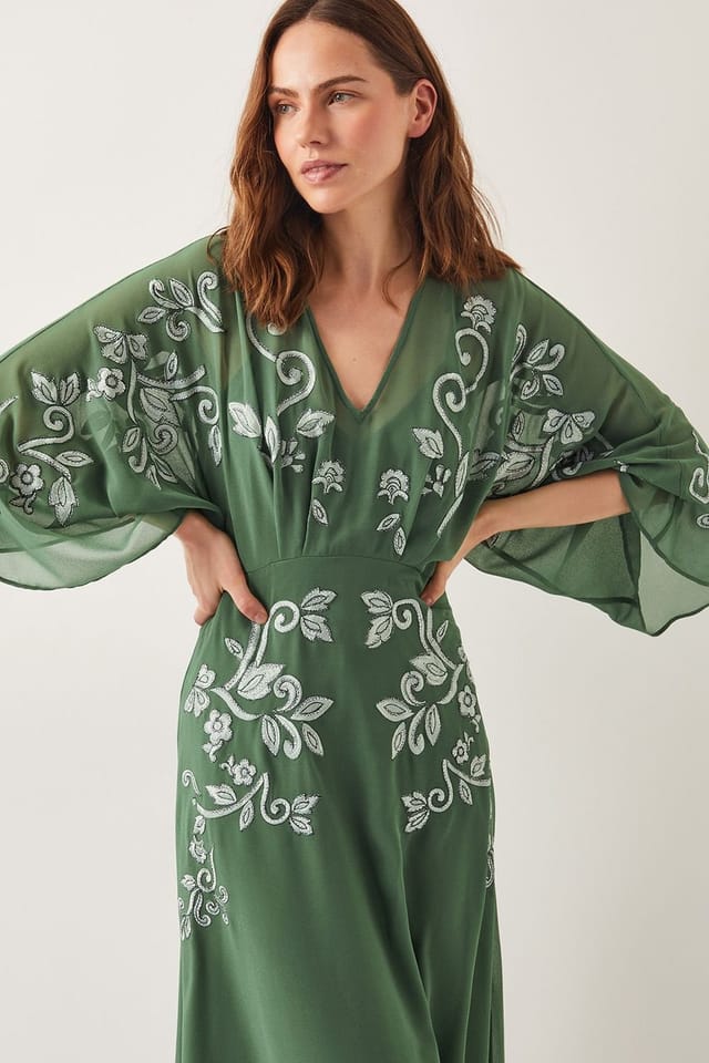Monsoon Monsoon Women's Hannah Embroidered Tea Dress Green - 2