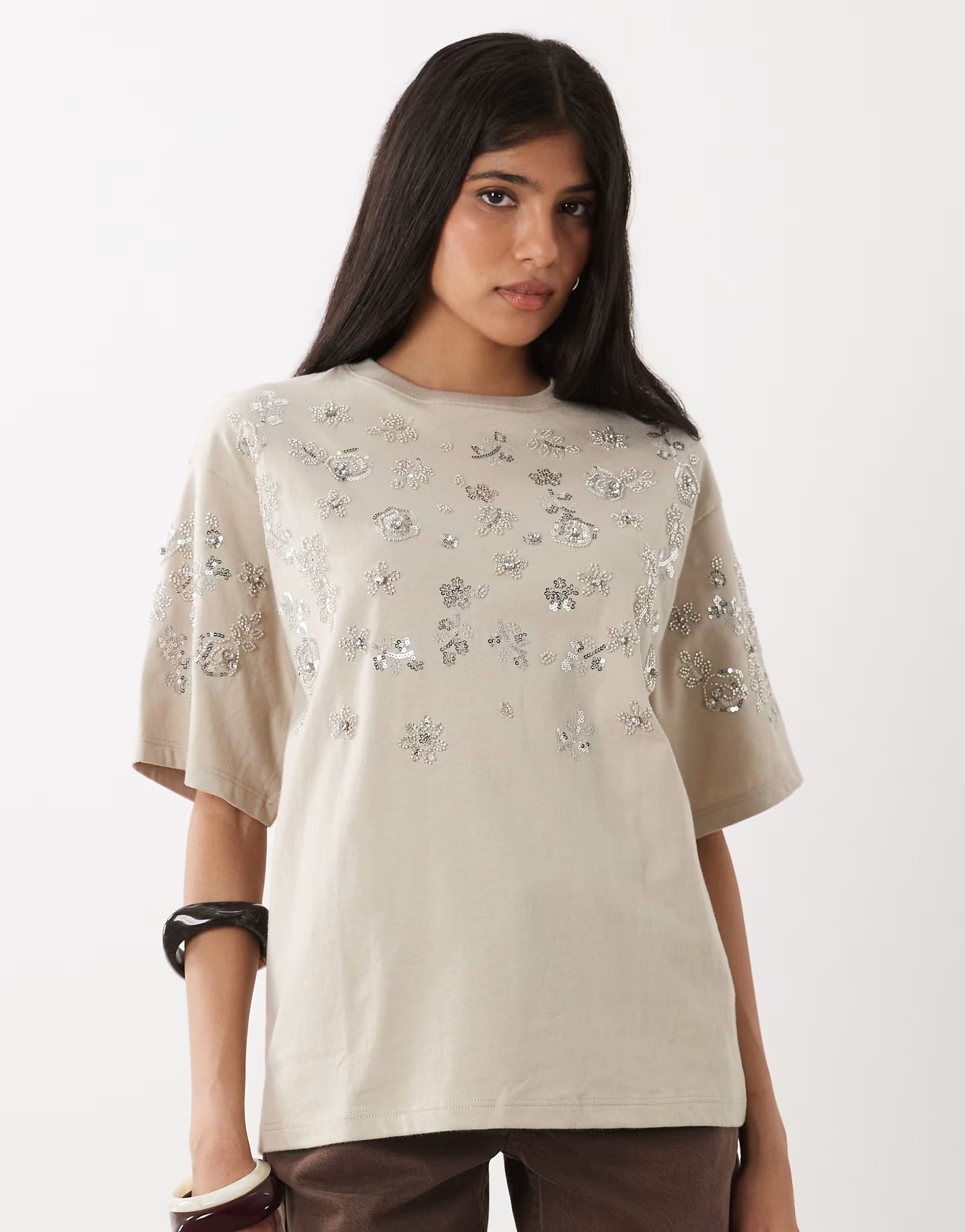 Miss Selfridge Stone Embellished Oversized Tee