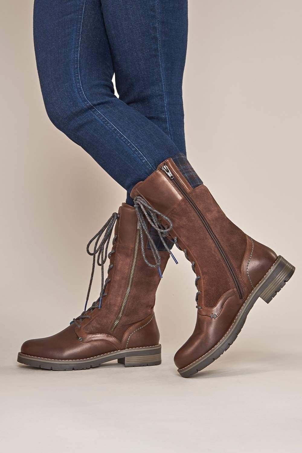 Moshulu Moshulu Women's 'Helga' Mid Calf Lace Up Boot in Chocolate