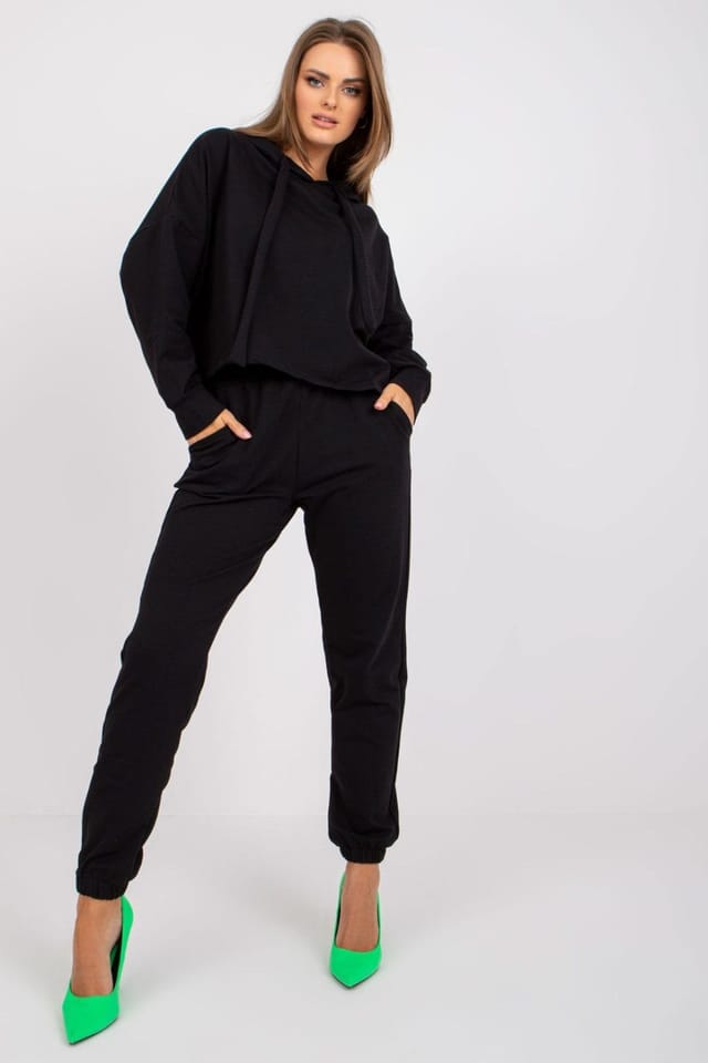 Love Lace Love Lace Women's Hooded Sweatshirt & Long Pants Set Style 164808 in Black - 2