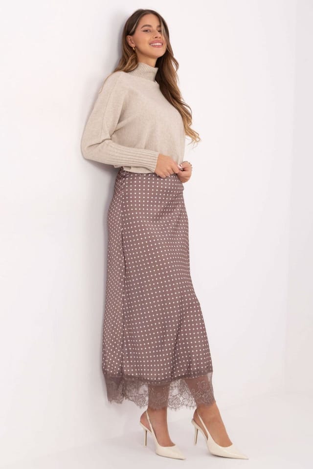 Love Lace Love Lace Women's Polka Dot Lace Midi Skirt with Stretch Waist in Beige - 2