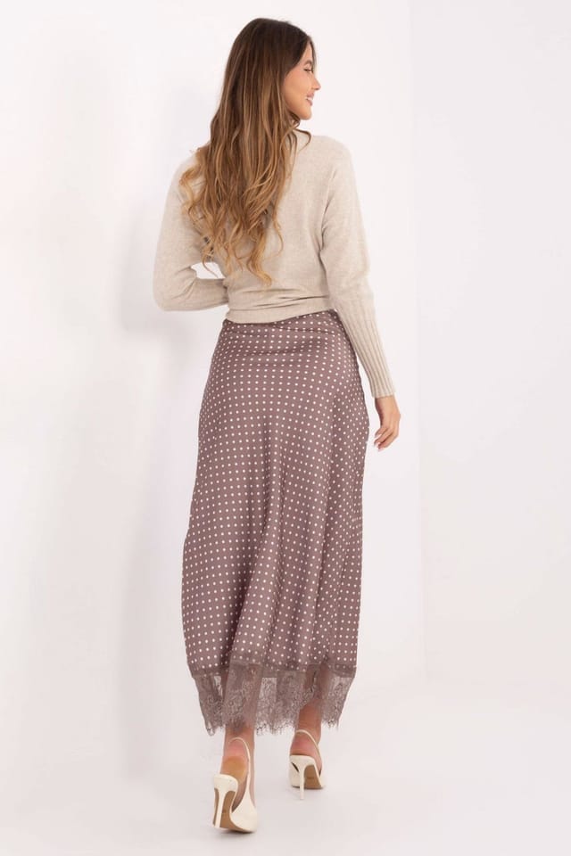 Love Lace Love Lace Women's Polka Dot Lace Midi Skirt with Stretch Waist in Beige - 3