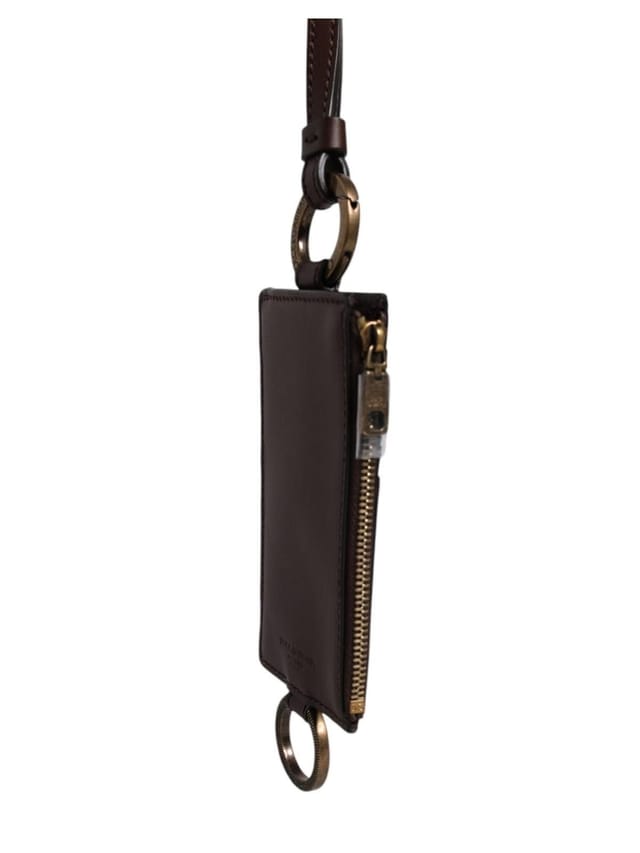Dolce & Gabbana Dolce & Gabbana Men's Brown Calf Leather Lanyard Logo Card Holder Wallet - 2