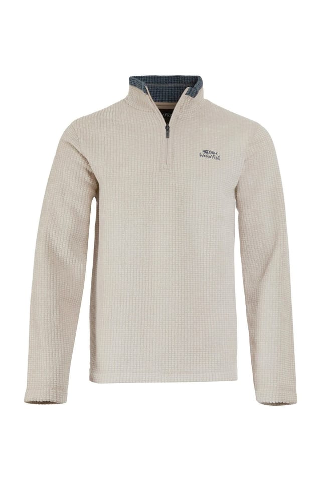 Weird Fish Weird Fish Men's Newark 1/4 Zip Grid Fleece in Ecru - 2