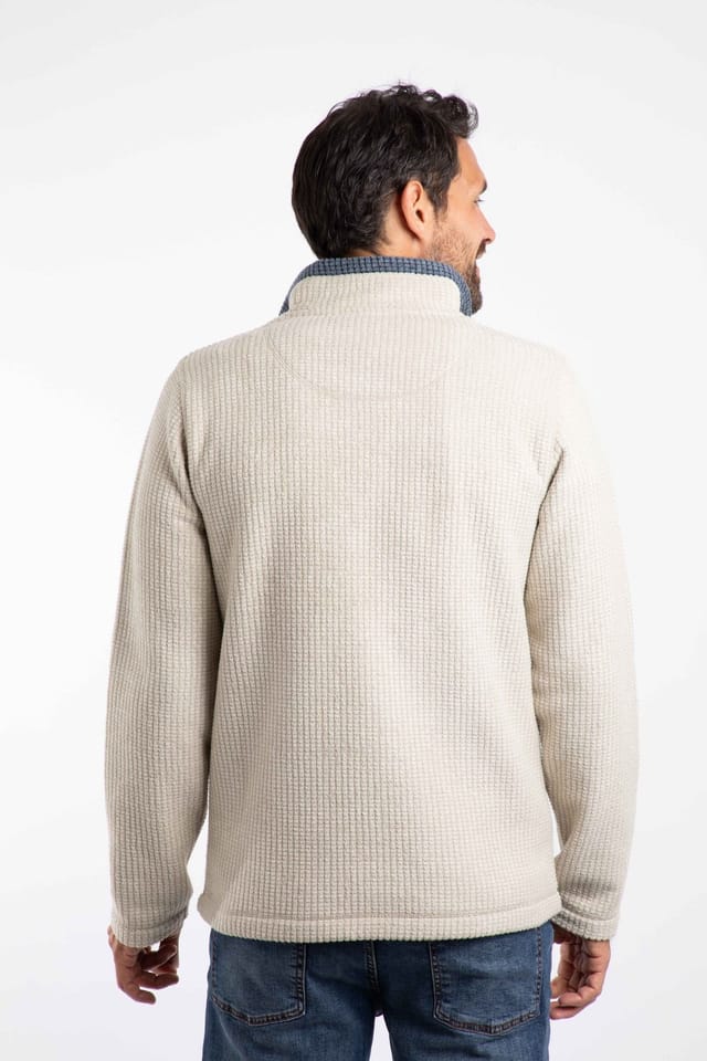 Weird Fish Weird Fish Men's Newark 1/4 Zip Grid Fleece in Ecru - 3