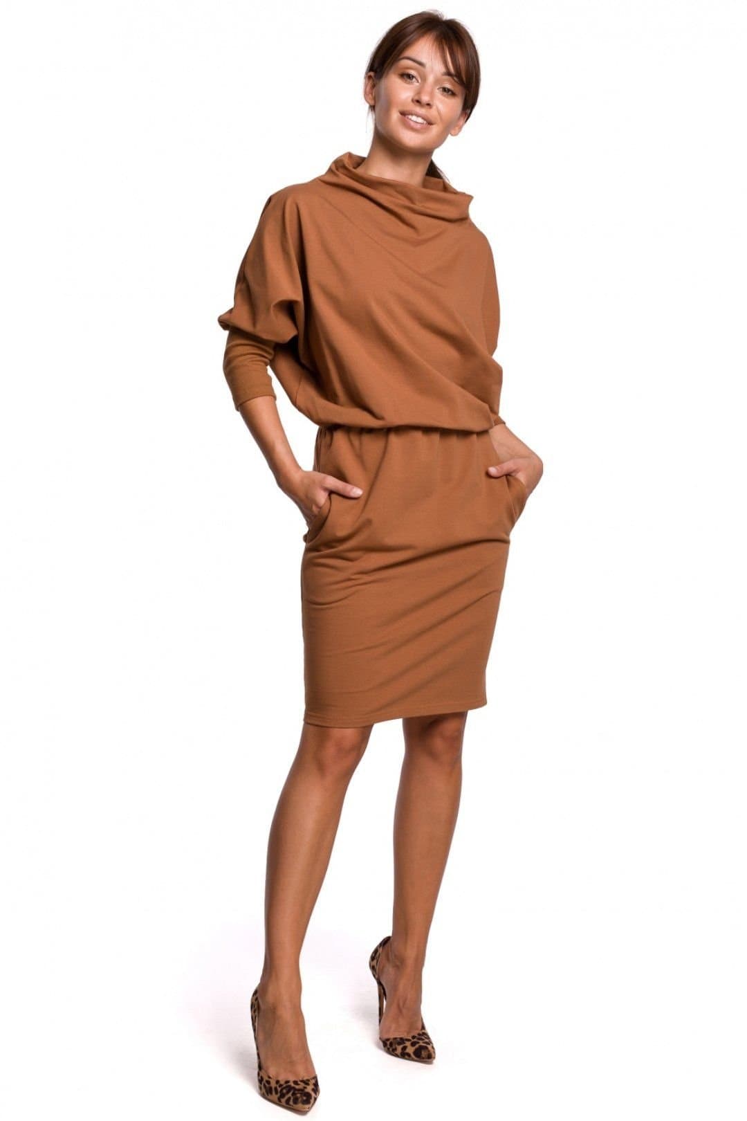 Love Lace Love Lace Women's Cotton Knit Pocket Pencil Dress with Kimono Sleeve in Brown