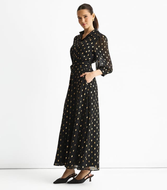 Gini London Women's Black Chiffon Foil Belt Maxi Shirt Dress Gini London New Look - 3