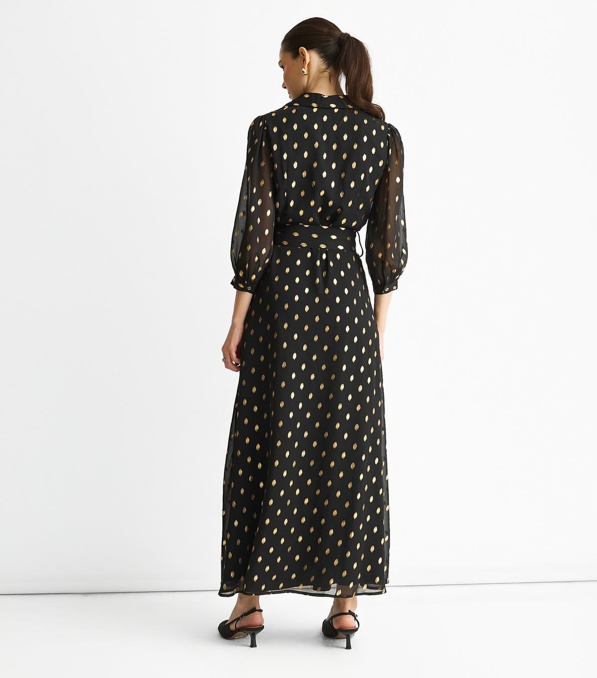 Gini London Women's Black Chiffon Foil Belt Maxi Shirt Dress Gini London New Look - 4