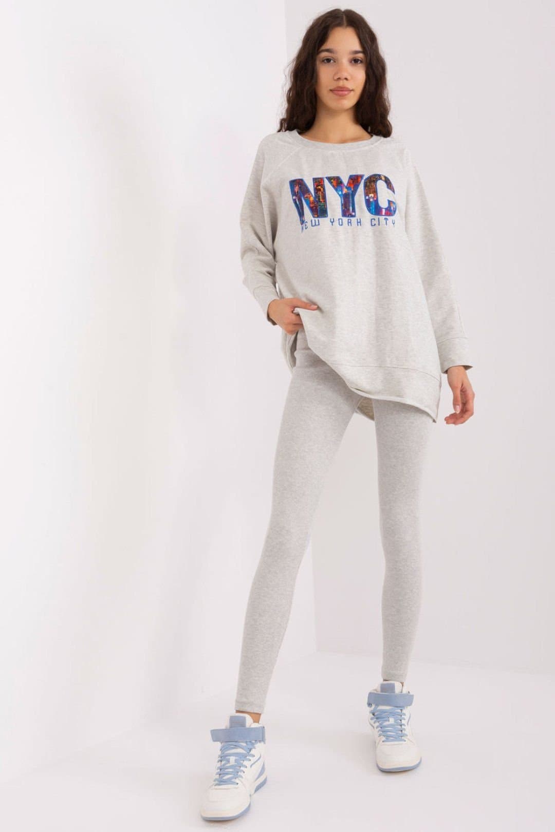 Love Lace Love Lace Women's Hoodie & Leggings Set High Waist Print in Grey