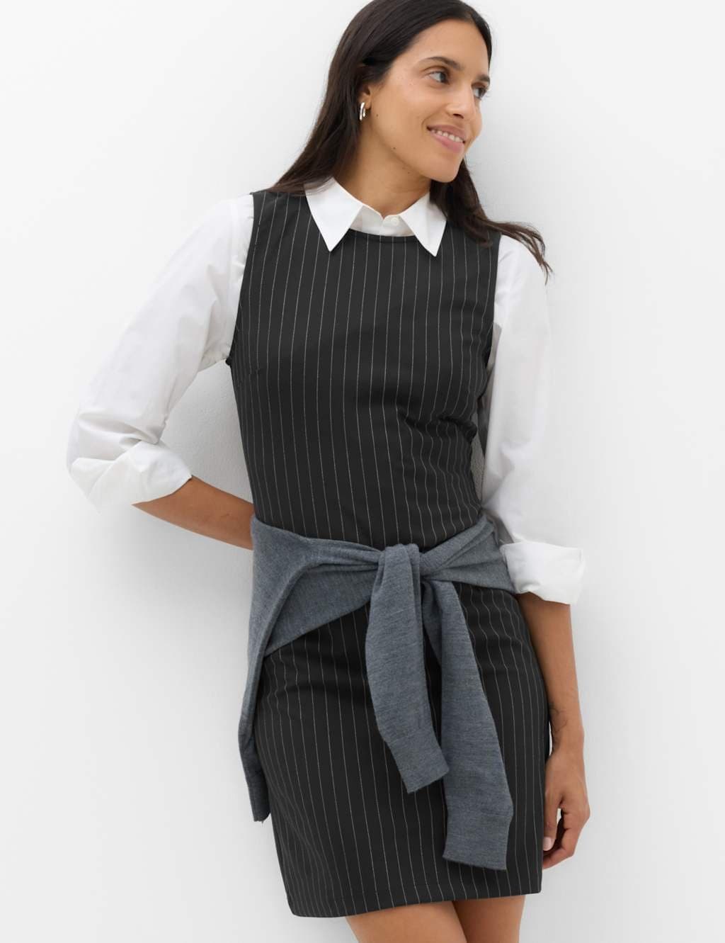 Marks & Spencer M&S Pinstripe Mini Shift Dress Black Mix