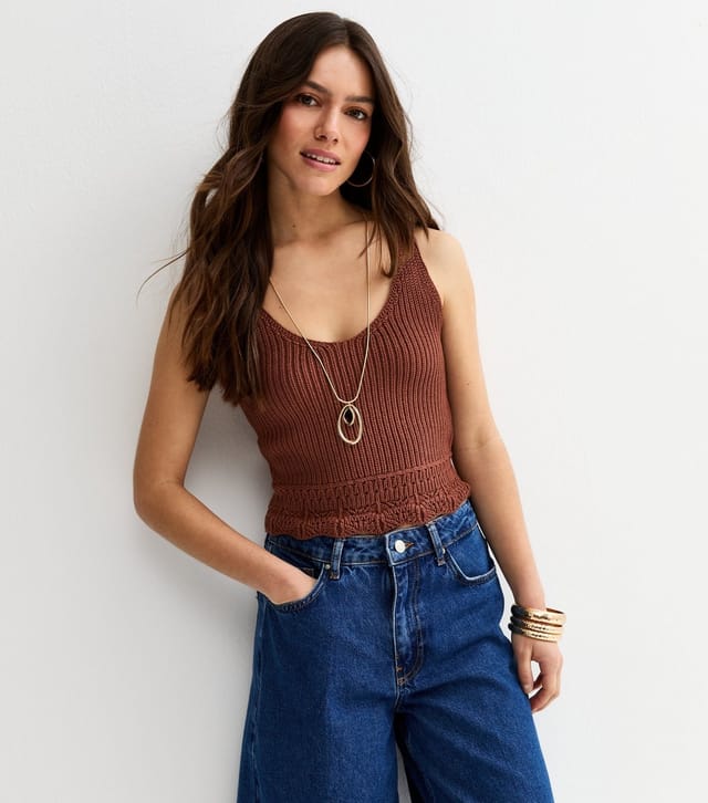 New Look Women's Petite Cotton Rich Brown Stitchy Vest Top New Look - 3