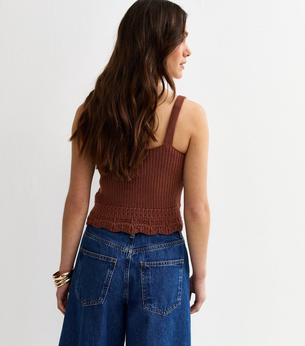 New Look Women's Petite Cotton Rich Brown Stitchy Vest Top New Look - 4