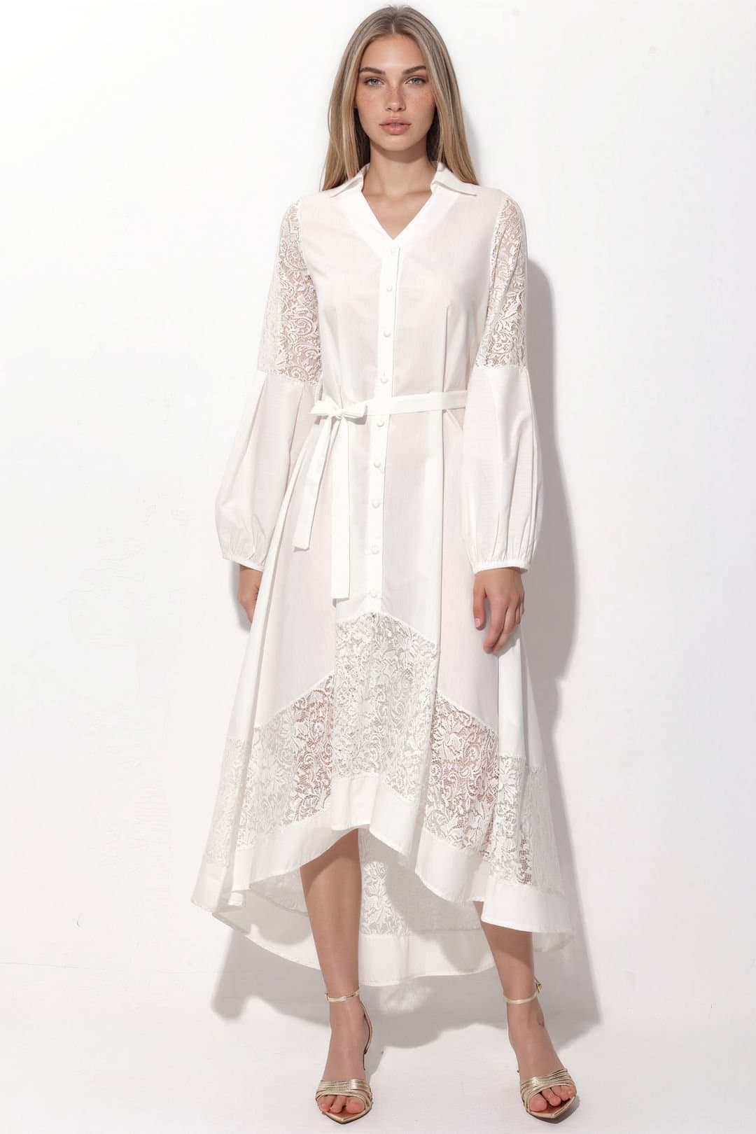 MSN Collection MSN Collection Women's Embroidered Midi Wrap Dress in White