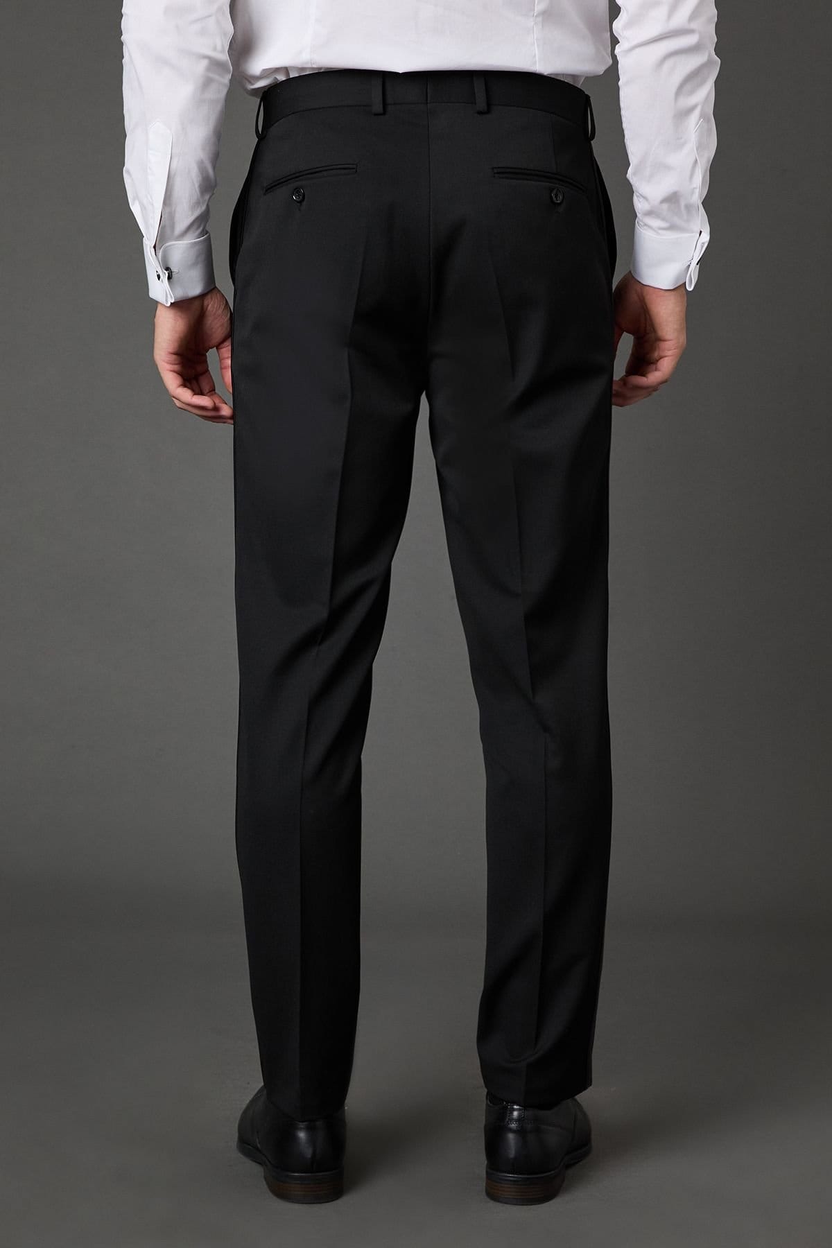 Burton Burton Men's Black Satin Tape Slim Fit Tuxedo Trousers - 4