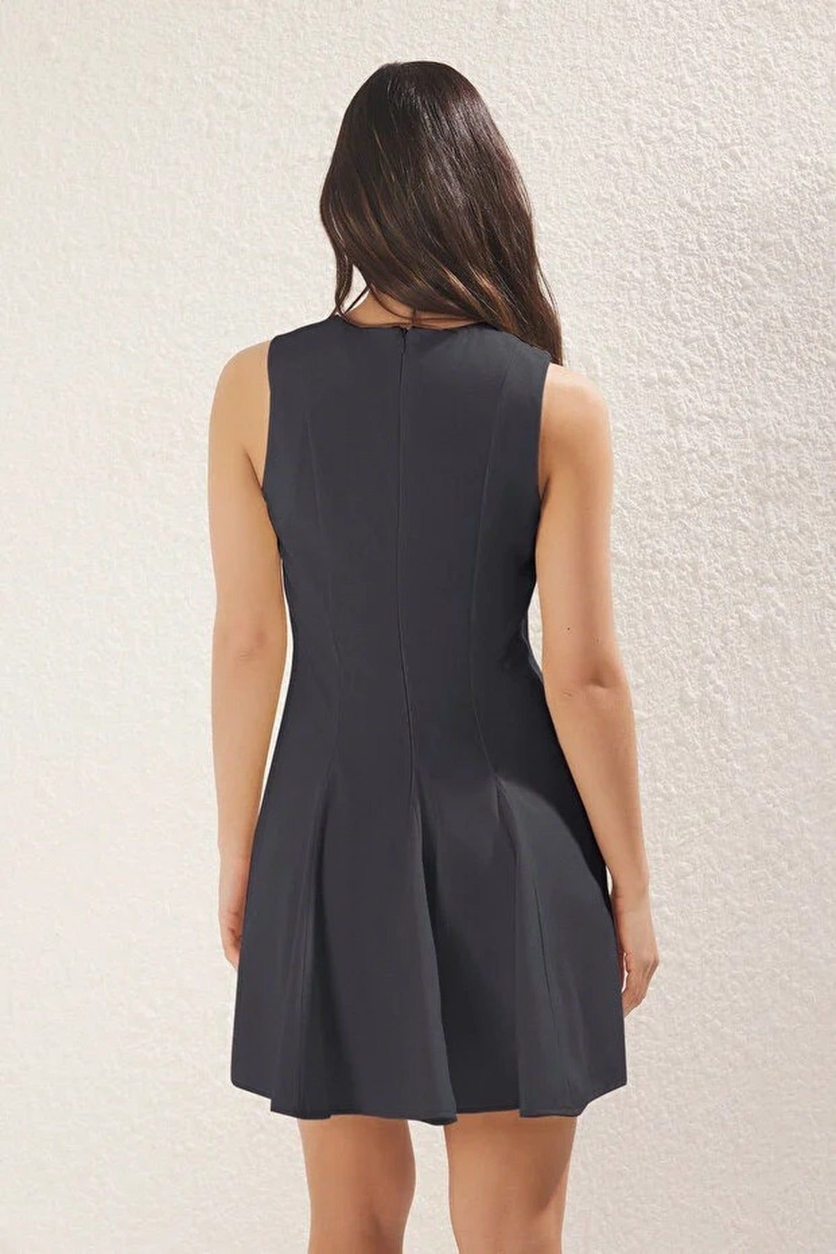 WOVCOR WOVCOR Women's Sleeveless Panelled A-Line Mini Dress with Contour Fit in Dark Grey - 3