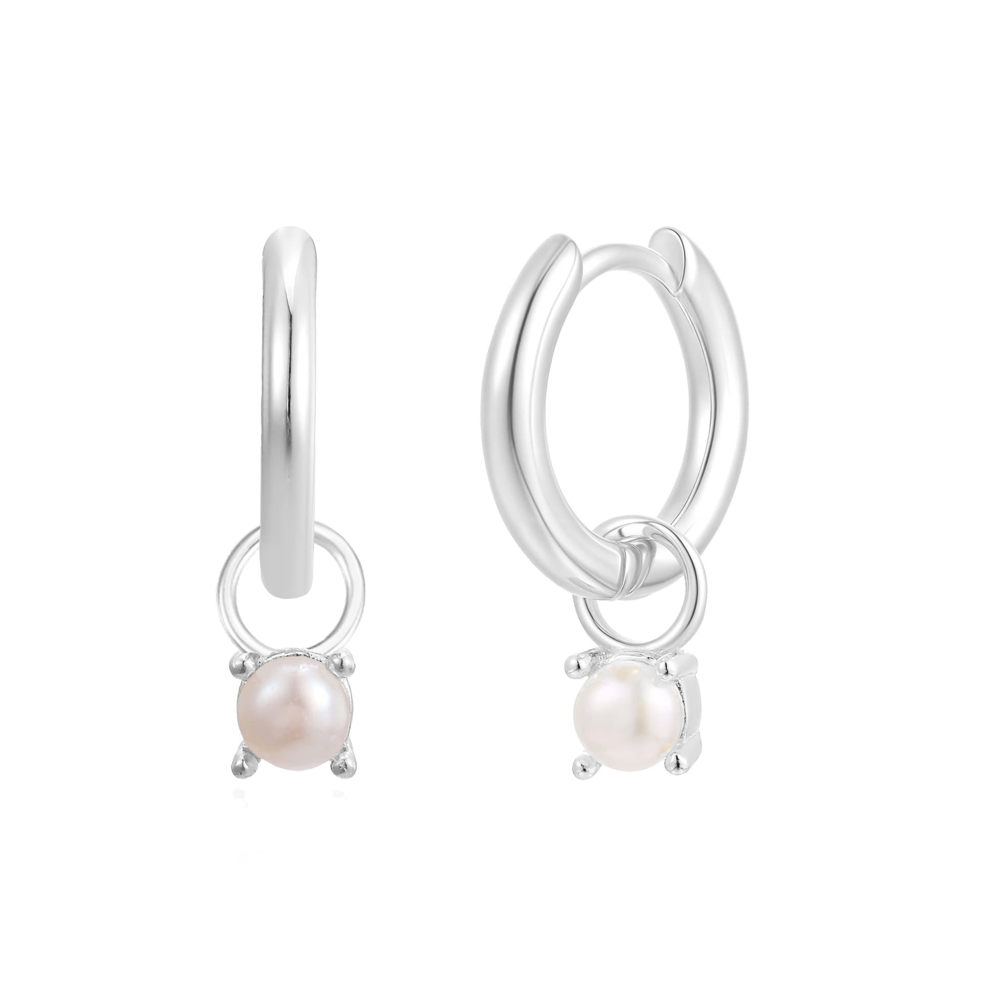 Gold Trip Gold Trip Women's June Huggie Hoop Birthstone Charm Earrings in Silver