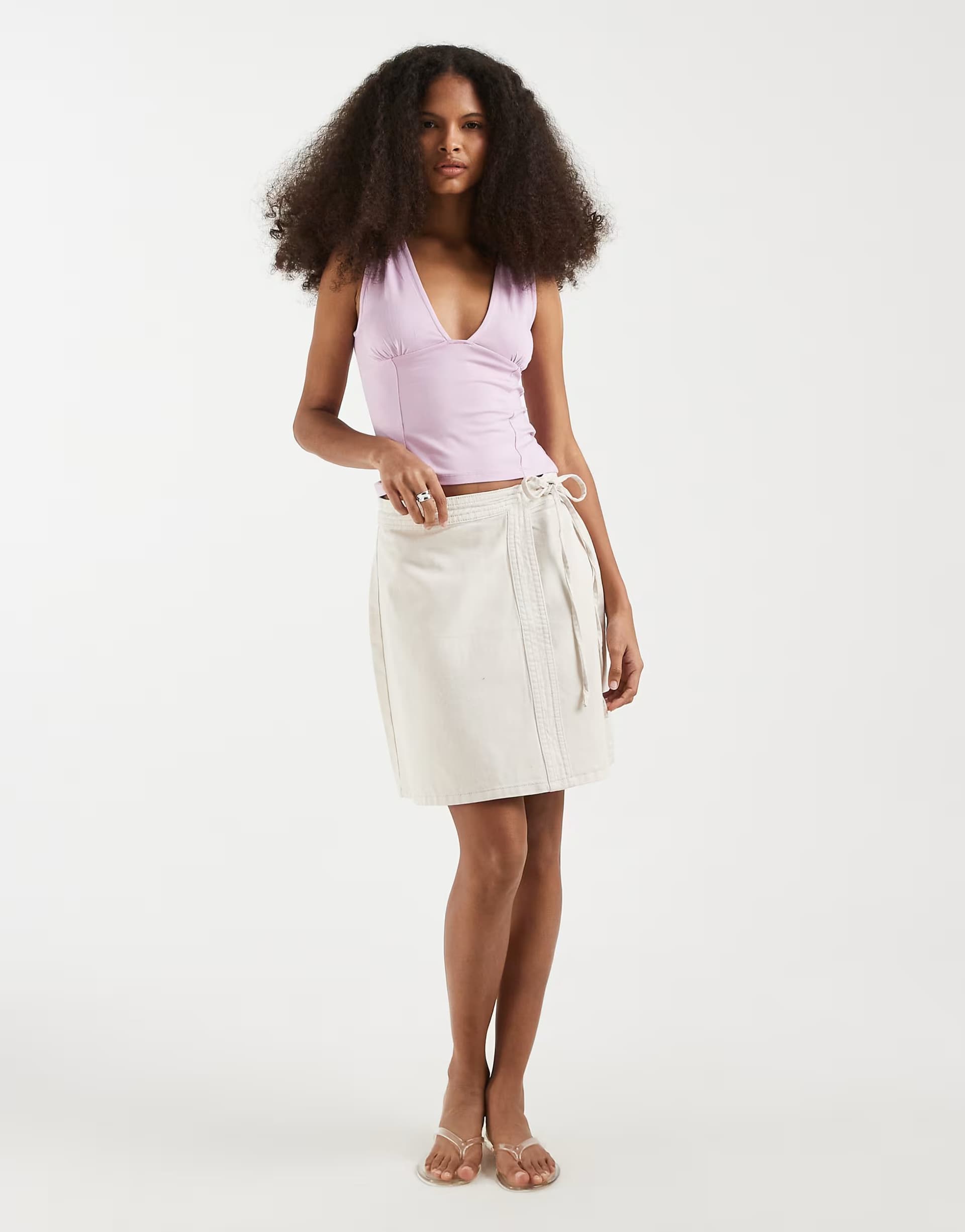 ASOS Vero Moda denim wrap mini skirt in cream