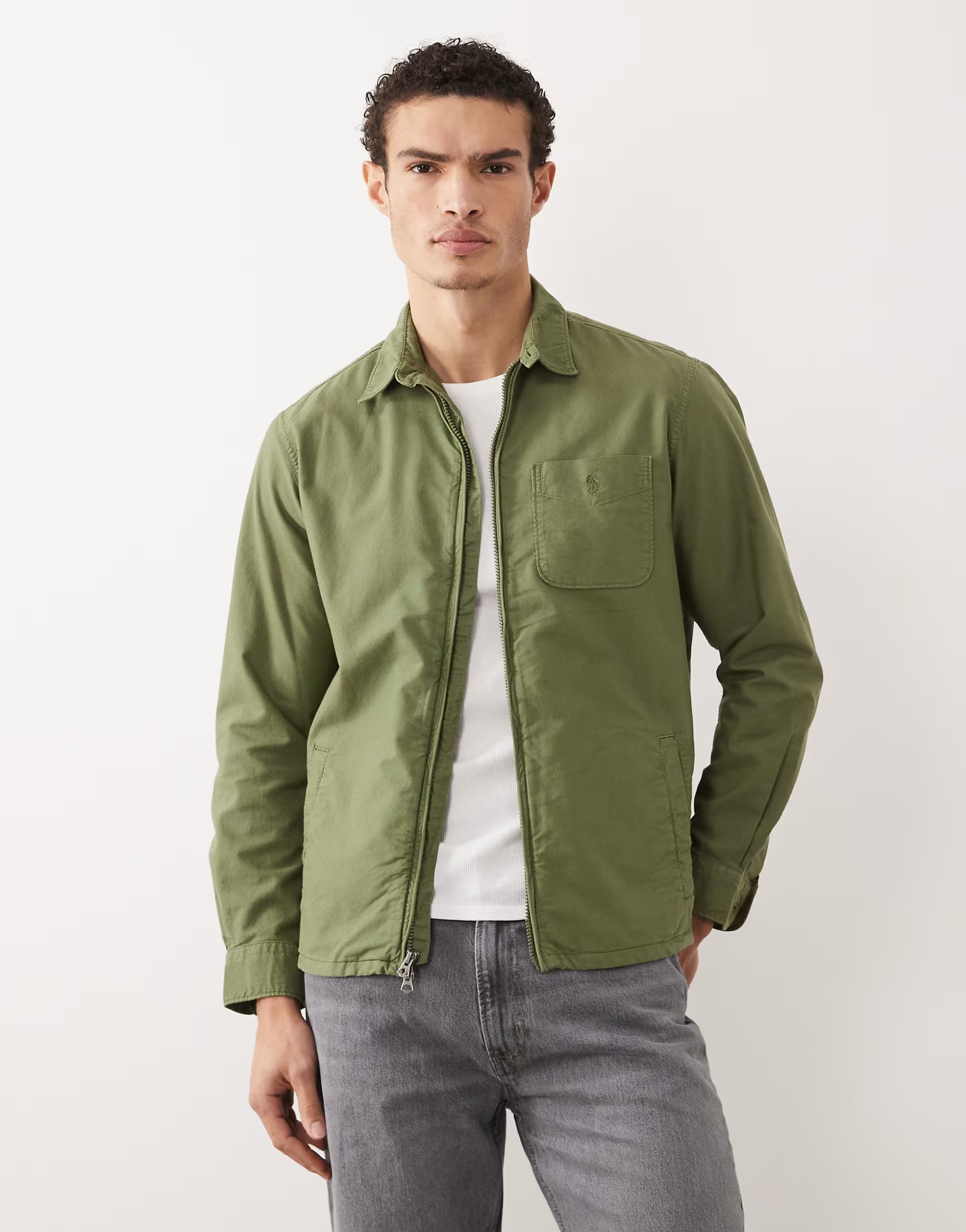 ASOS Polo Ralph Lauren Sport capsule long sleeve zip up shirt in khaki - 1