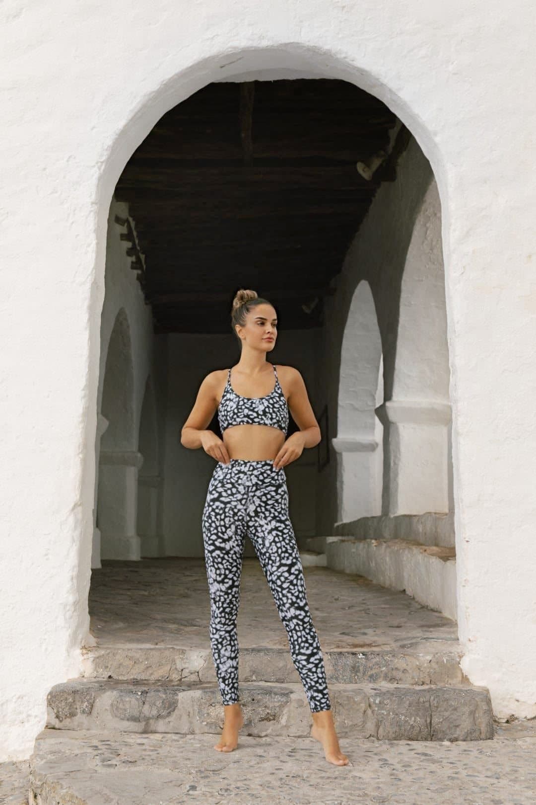 Dancing Leopard Dancing Leopard Women's Malala Leopard Print Stretchy Yoga Leggings High Rise Active Pants in Black