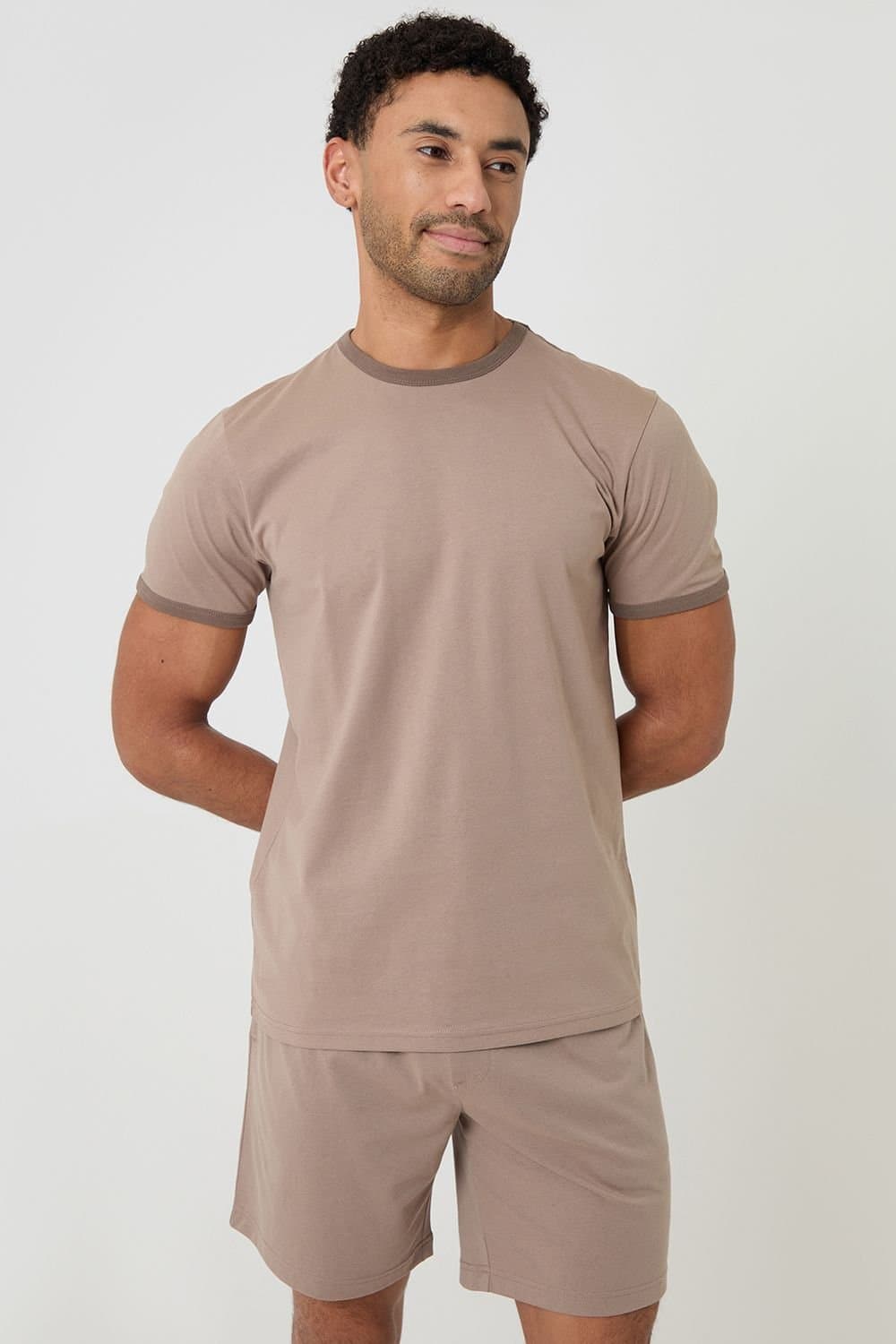 Threadbare Threadbare Men's Contrast Binding Short Lounge Set in Stone