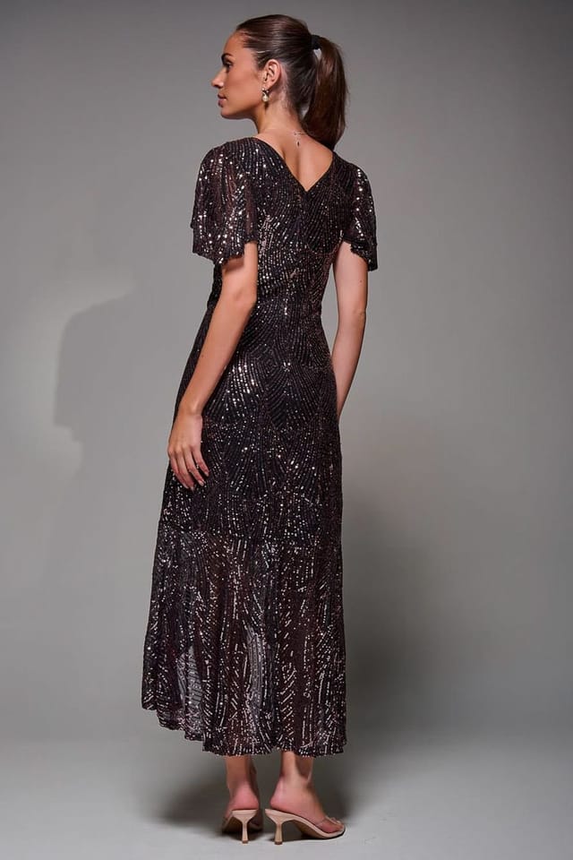 Jolie Moi Jolie Moi Women's Sequin Angel Sleeve Ruffle Hem Maxi Dress - 2