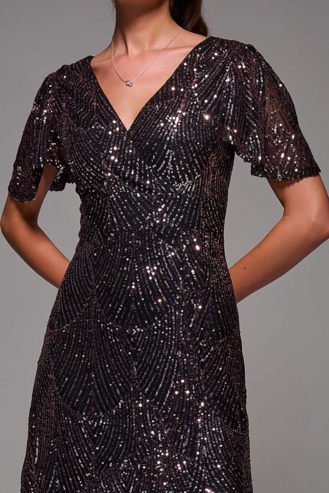 Jolie Moi Jolie Moi Women's Sequin Angel Sleeve Ruffle Hem Maxi Dress - 3