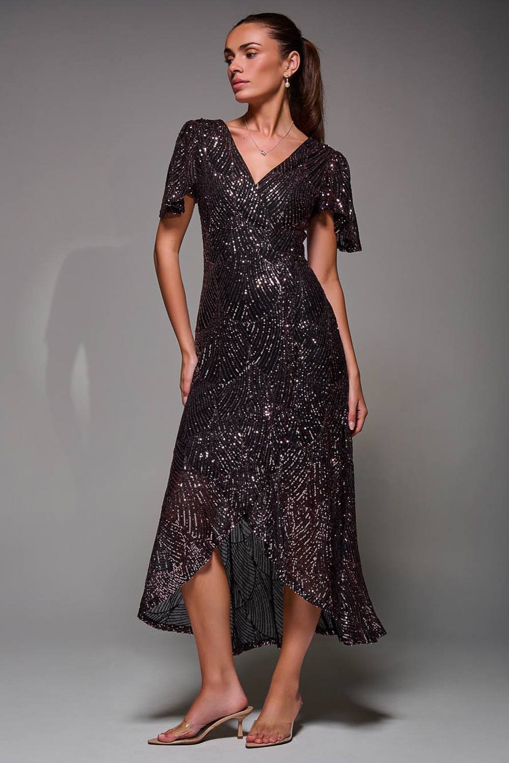 Jolie Moi Jolie Moi Women's Sequin Angel Sleeve Ruffle Hem Maxi Dress - 4