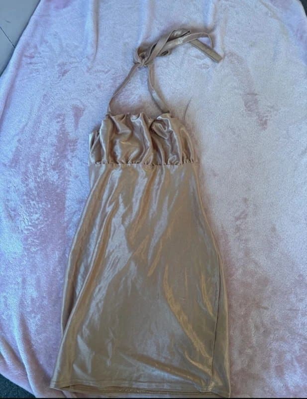 ASOS ASOS  Champagne Satin Ruched Halter Neck Dress – Size 10