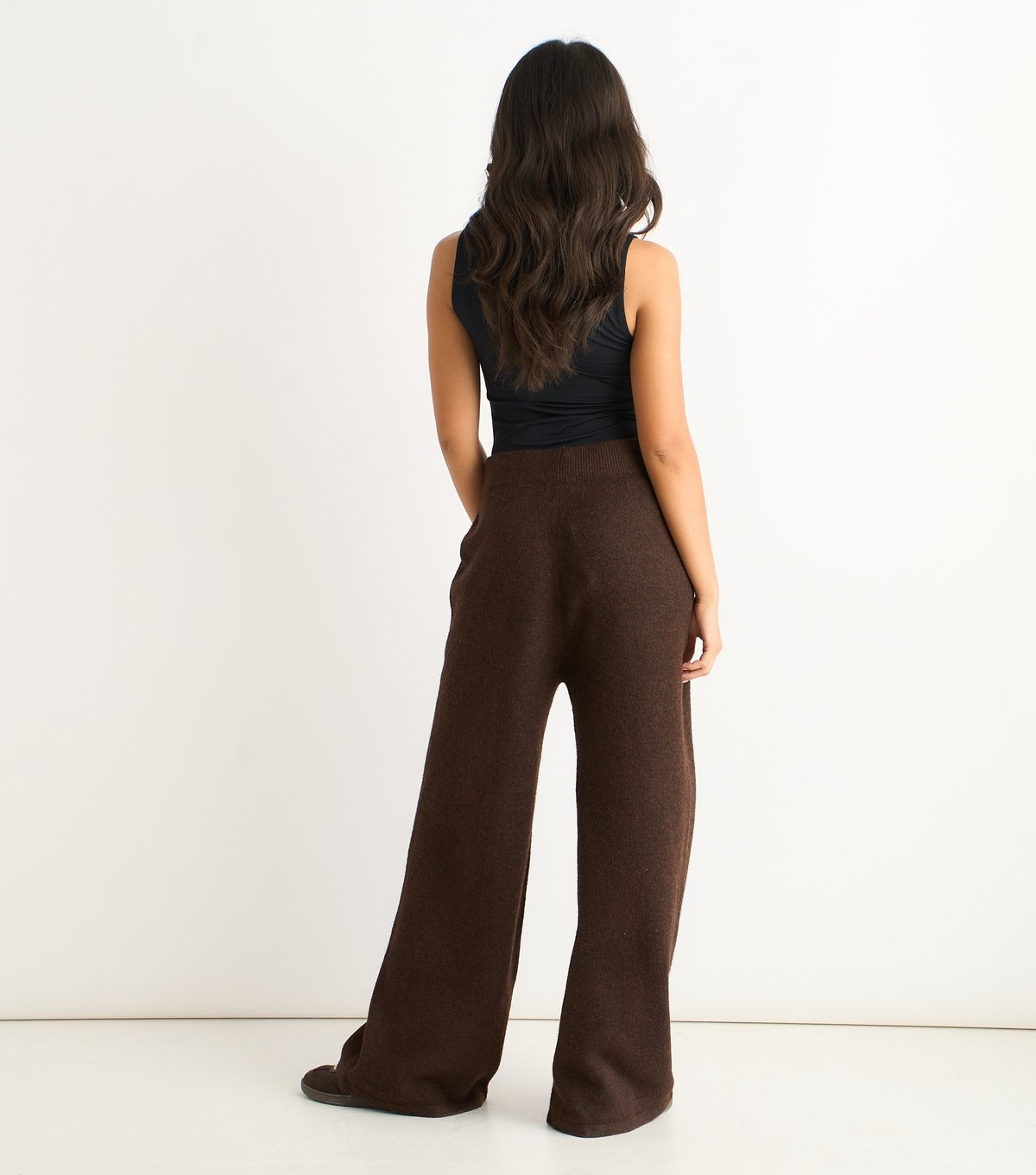 Gini London Women's Dark Brown Brushed Knit Wide Leg Trousers Gini London New Look - 4