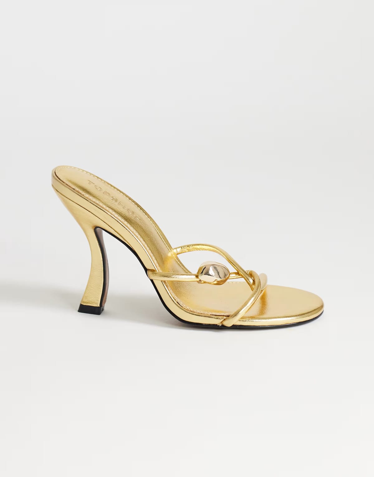 ASOS Topshop Olivia strappy high heel sandal with ball detail in gold - 1