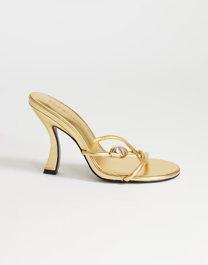 ASOS Topshop Olivia strappy high heel sandal with ball detail in gold - 1