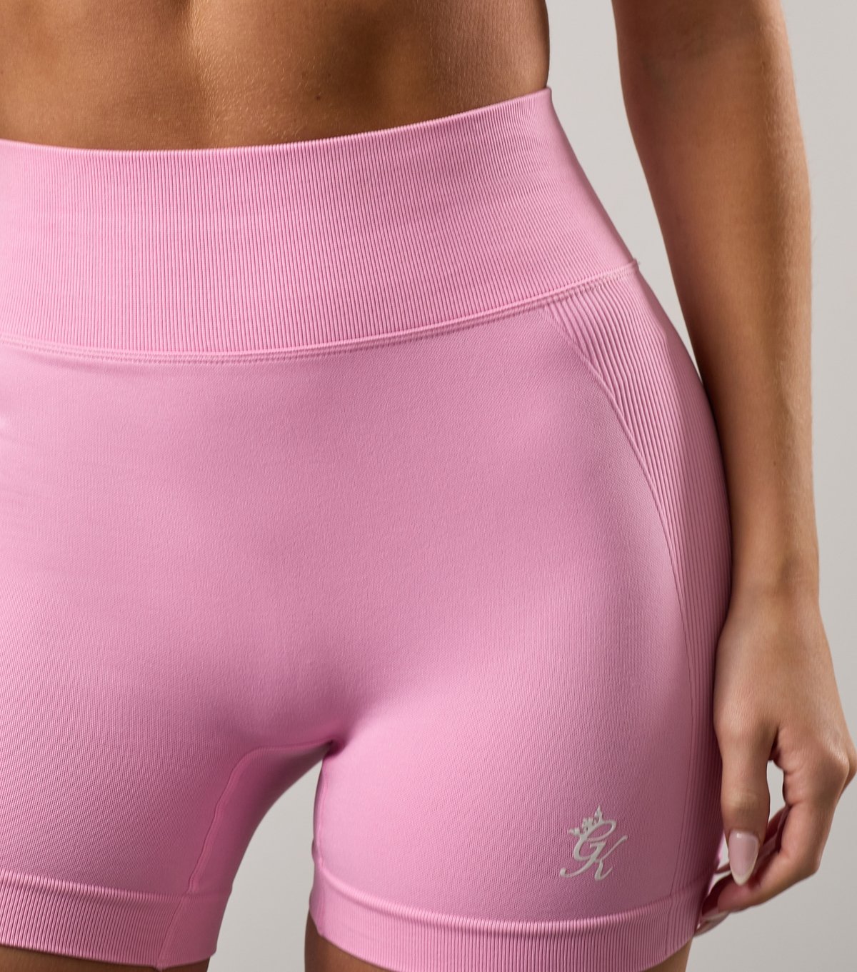 Gym King Women's Pink Ribbed Panel Logo Print Shorts Gym King New Look - 4