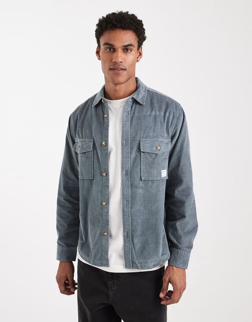 ASOS ASOS DESIGN cord overshirt with badge in blue - 1