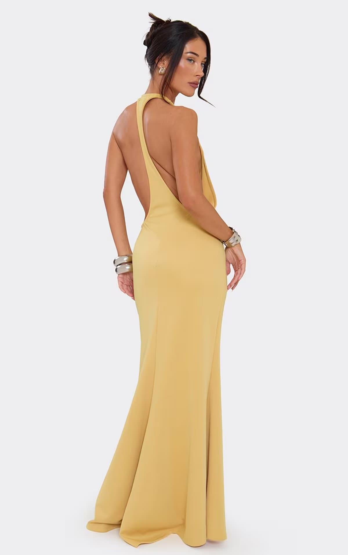 EGO Plunge Front Racer Back Maxi Dress In Mustard., Women's Size UK 6