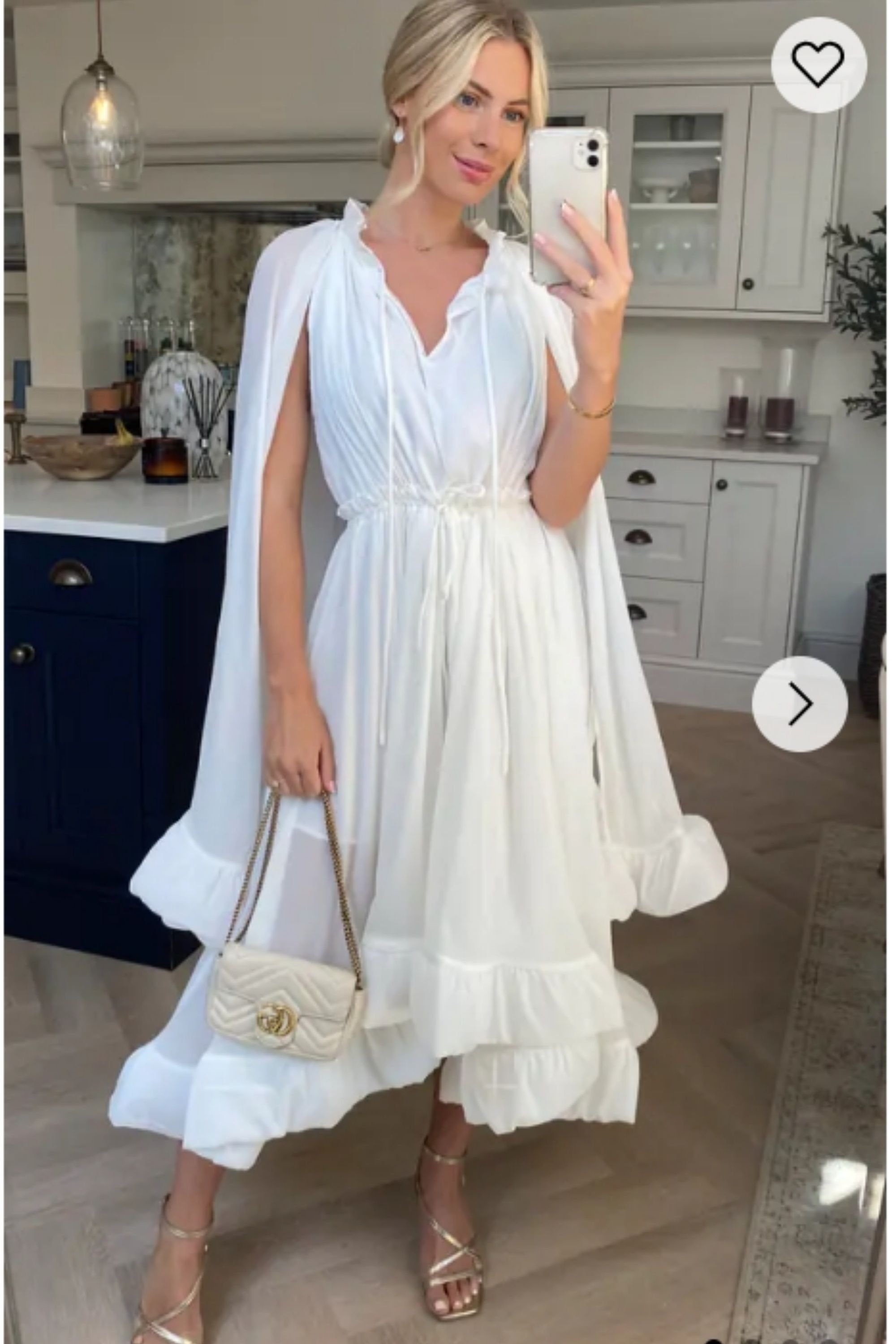 CY CY Women's Ruffle Hem & Sleeves Oversized Dress In White - 2