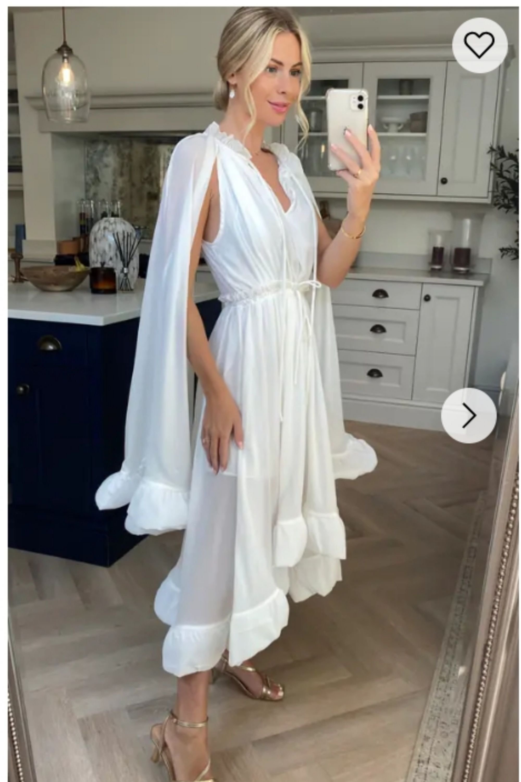 CY CY Women's Ruffle Hem & Sleeves Oversized Dress In White - 4