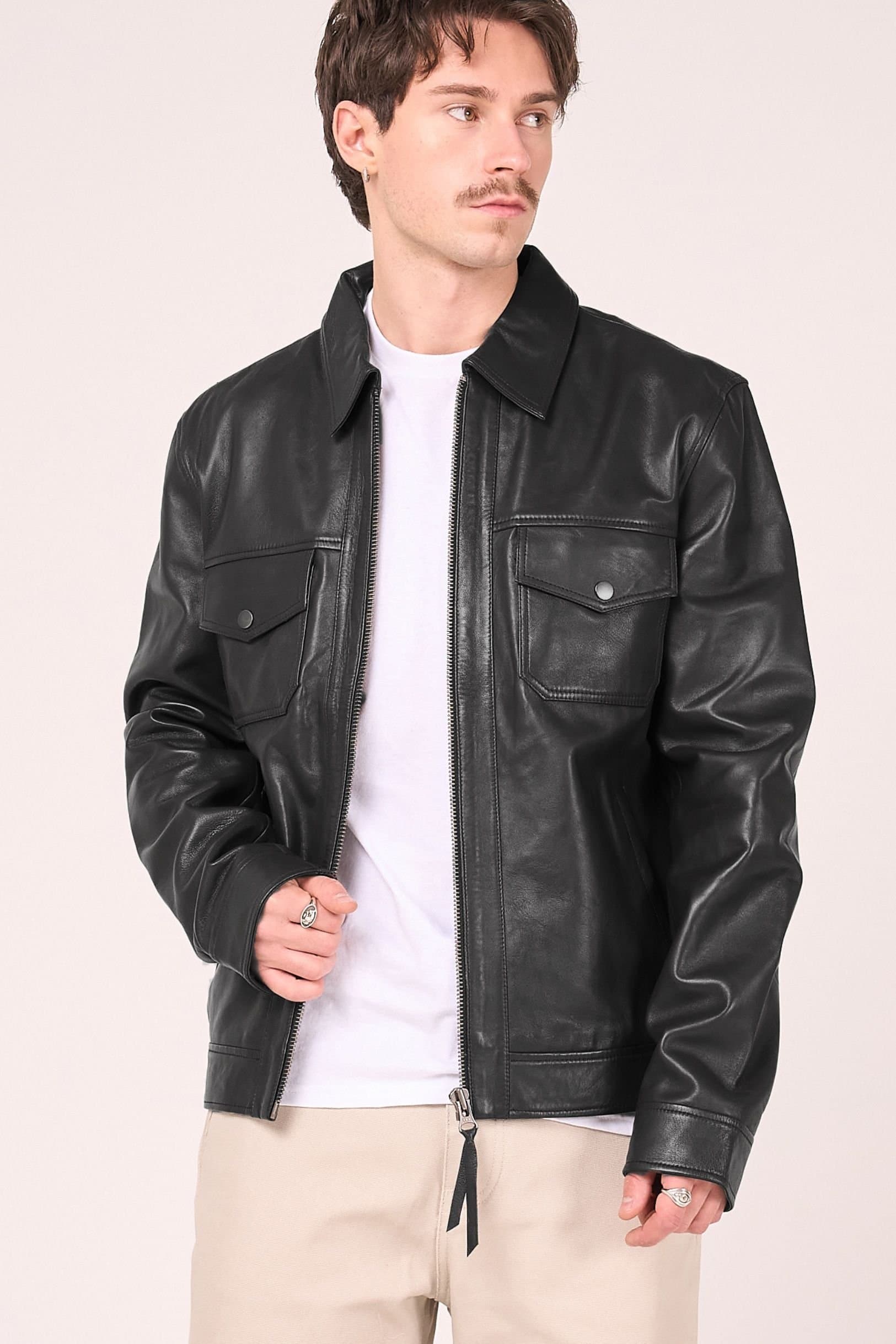Barneys Originals Barneys Originals Black Leather Harrington Jacket