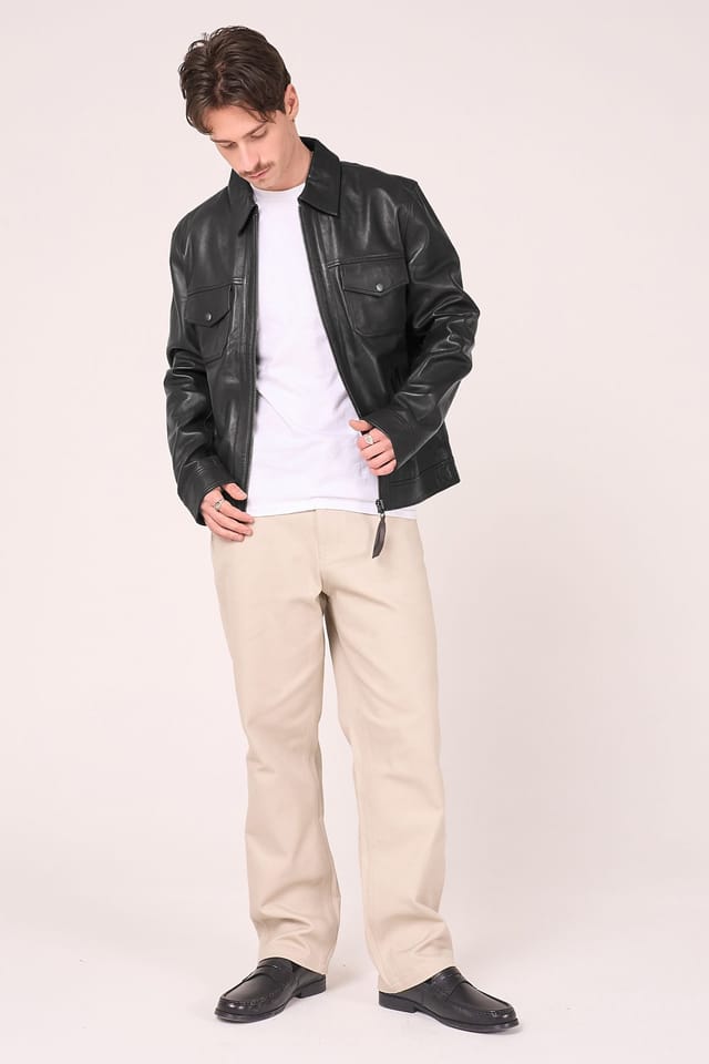 Barneys Originals Barneys Originals Men's Real Leather Zipped Harrington Jacket in Black - 3