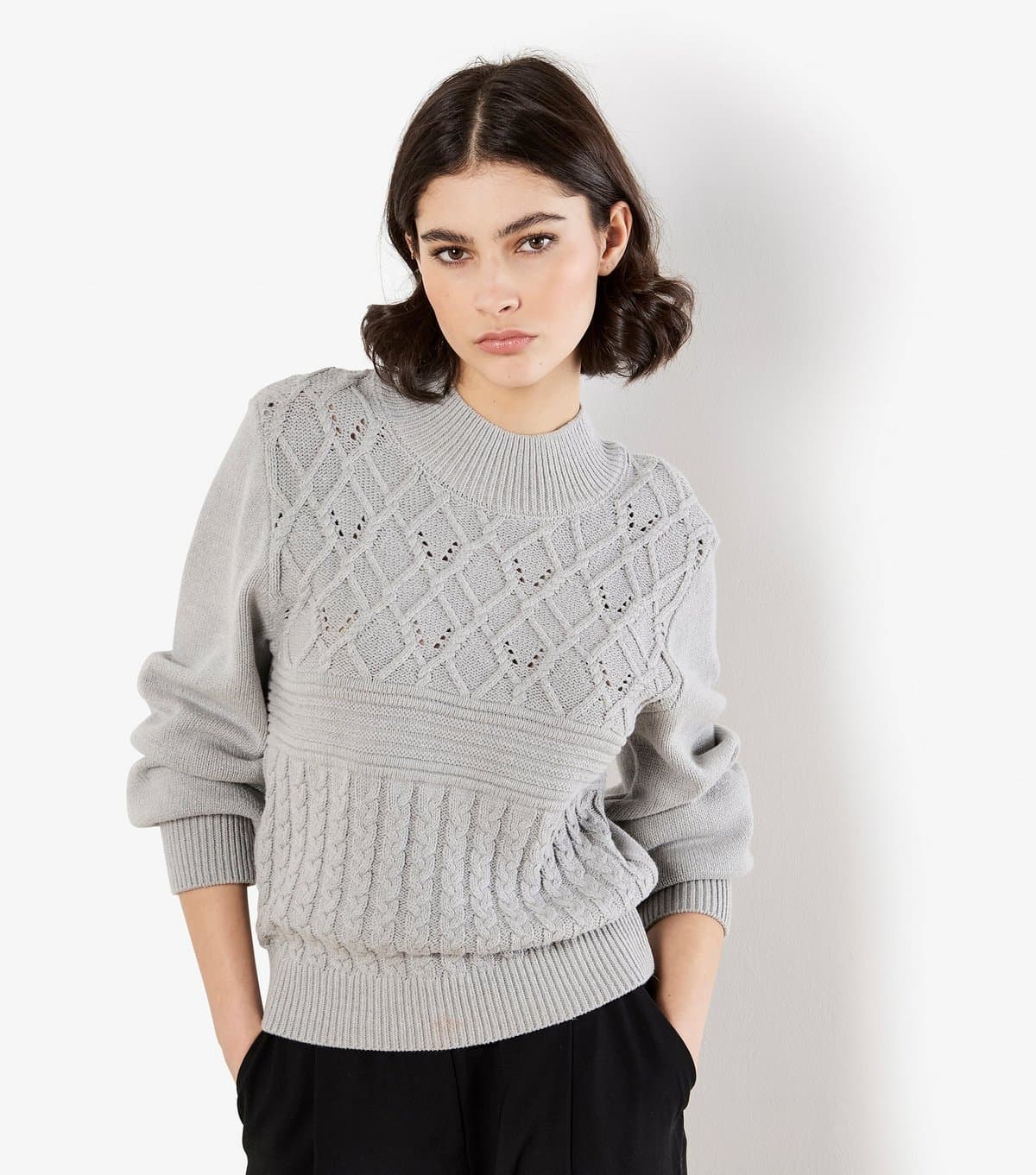 Apricot Women's Grey Textured Knit High Neck Jumper Apricot New Look