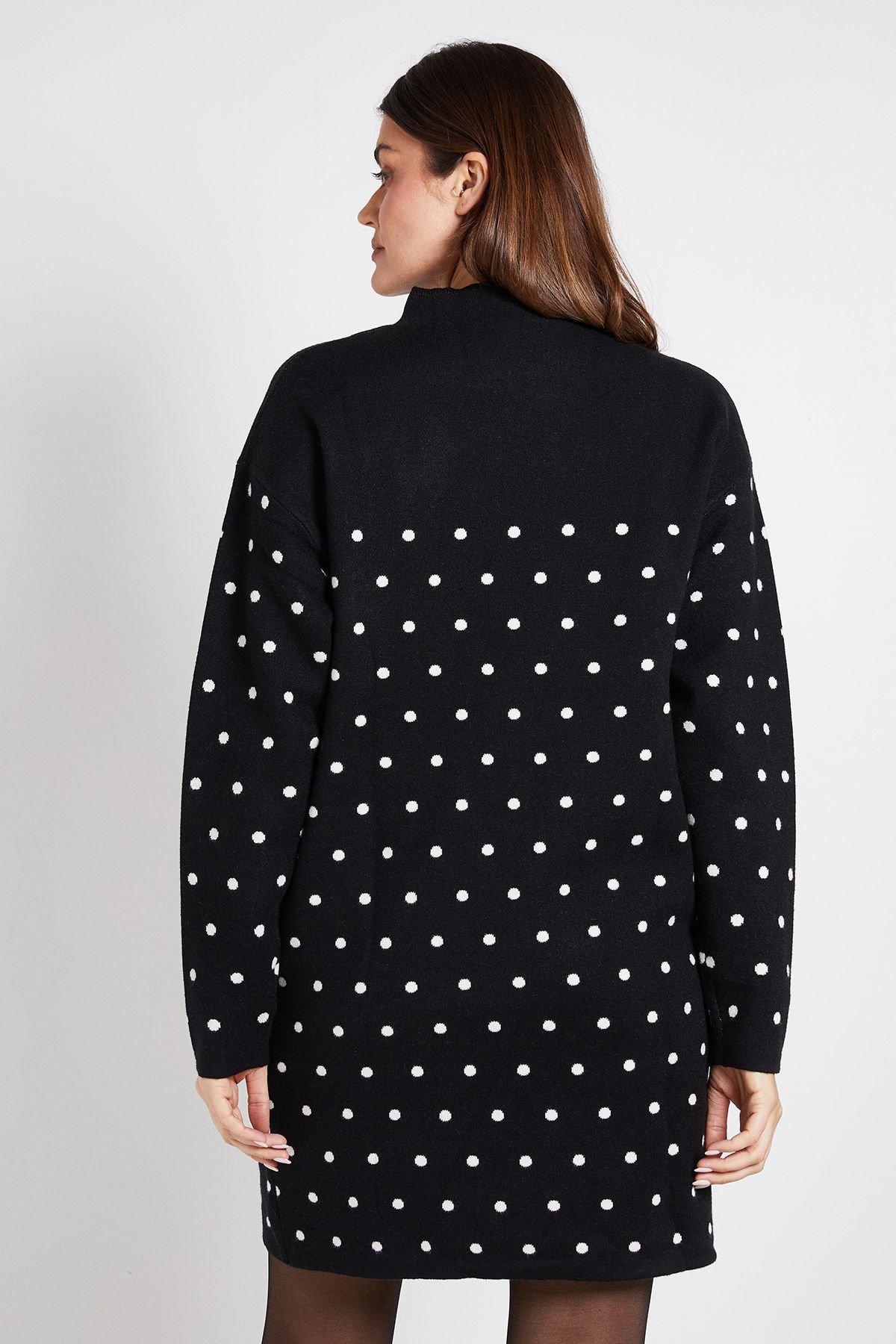 Wallis Wallis Women's Polka Dot Knitted Funnel Neck Dress in Black - 3