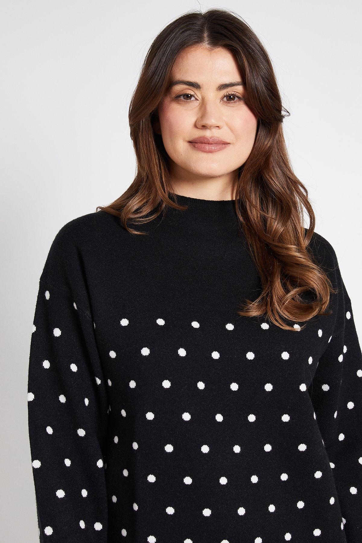 Wallis Wallis Women's Polka Dot Knitted Funnel Neck Dress in Black - 4