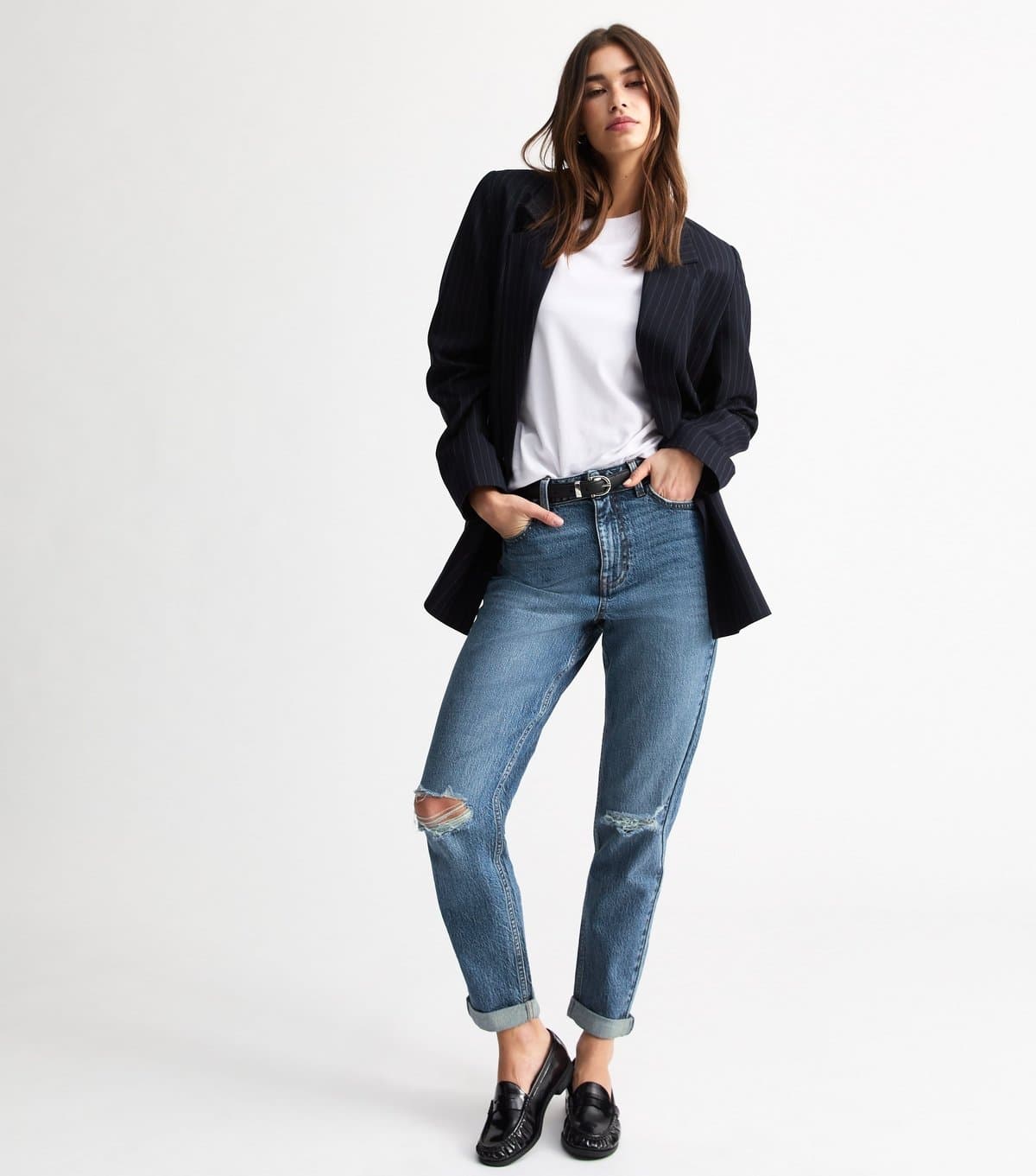 New Look Women's Blue Ripped Mom Jeans New Look