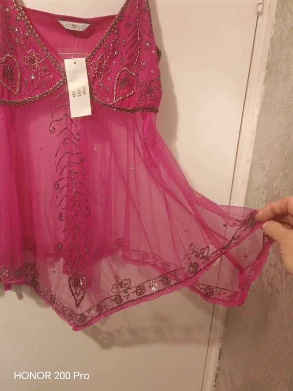 New Look Y2K stunning floaty beaded  embellished  pink top brand new with tags